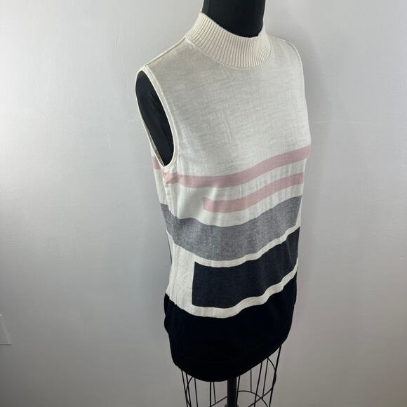 St. John Ivory Pink Striped Mock Neck Sleeveless Knit Top Sweater Colorblock M - Picture 4 of 7